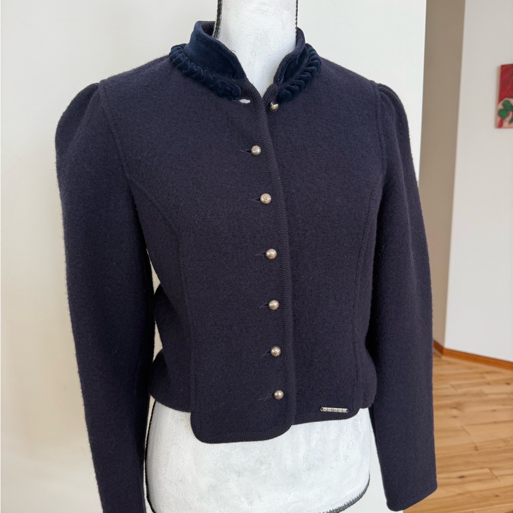 Geiger wool navy Women's Blazer/sweater with Braided Trim - Picture 7 of 7